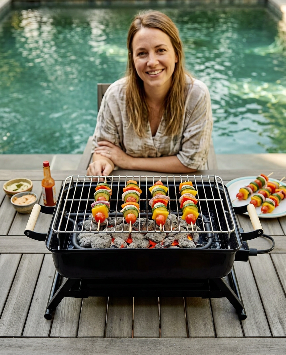 Haley R. using the Quick Start Grill
