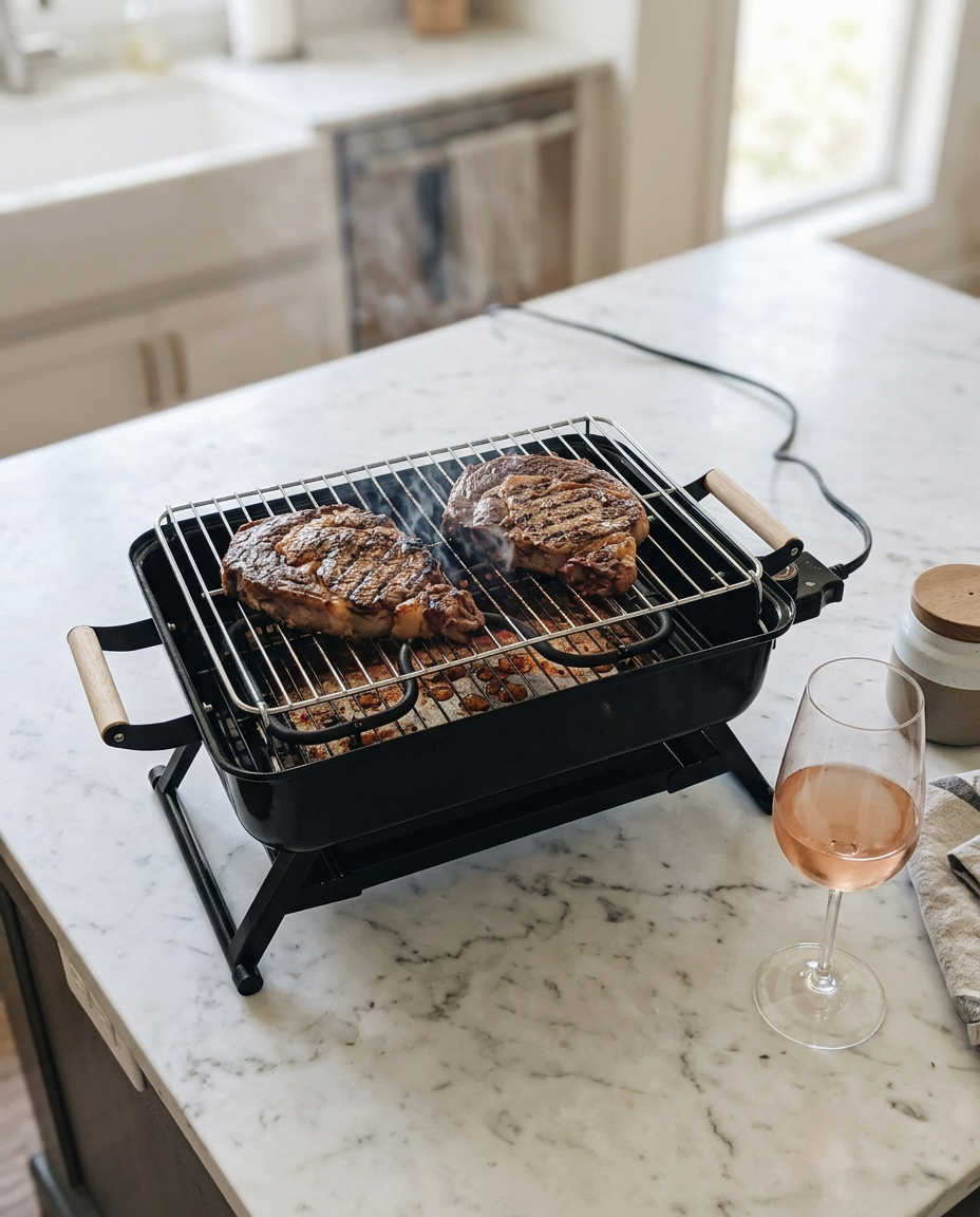 Priya M. using the Quick Start Grill